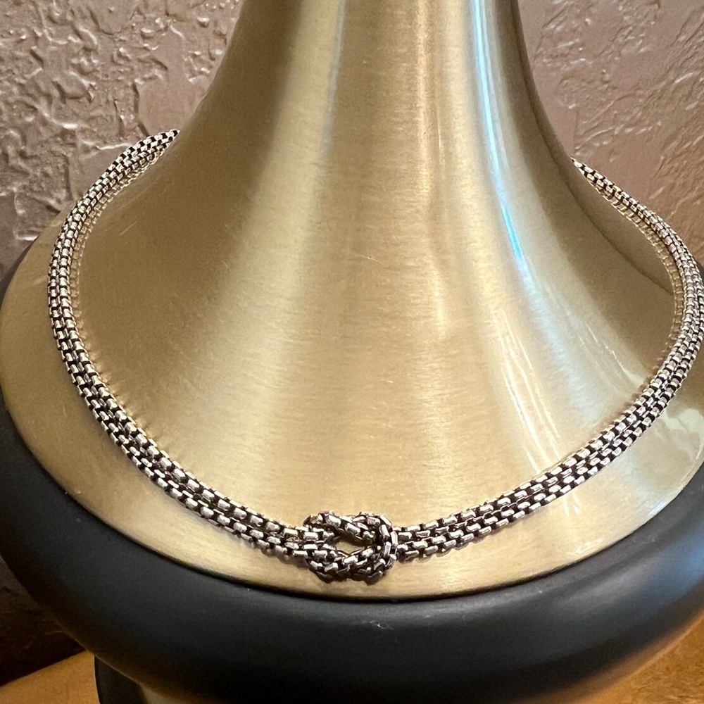 David Yurman Double Box Chain Knotted Silver Necklace
